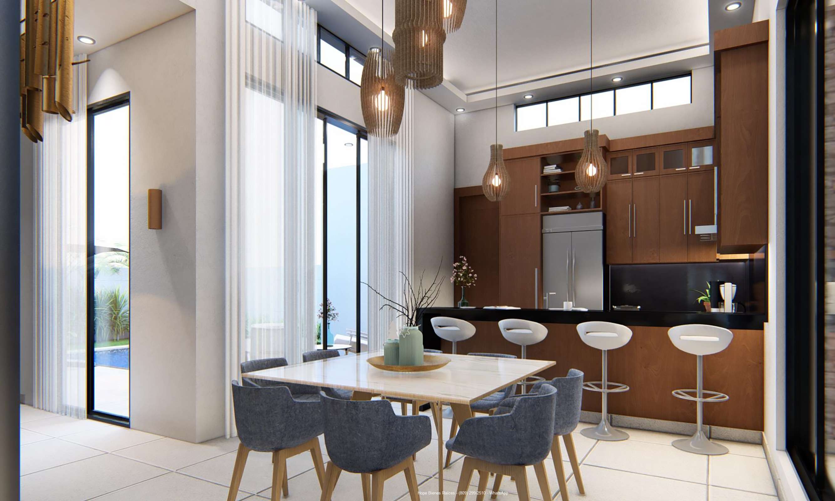 Comedor y cocina con desayunador